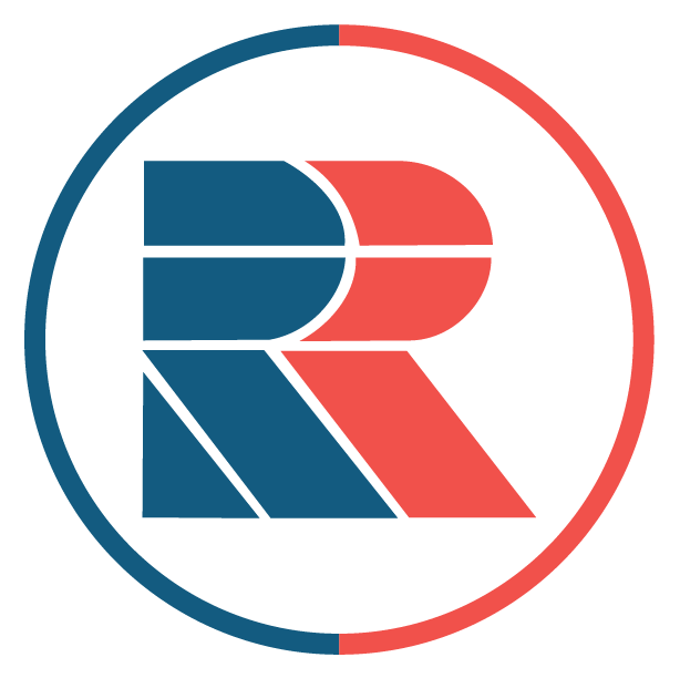Kundenlogo von 2R: Ein R in Rot und ein R in Blau. Ein Kreis außenrum in rot und blau