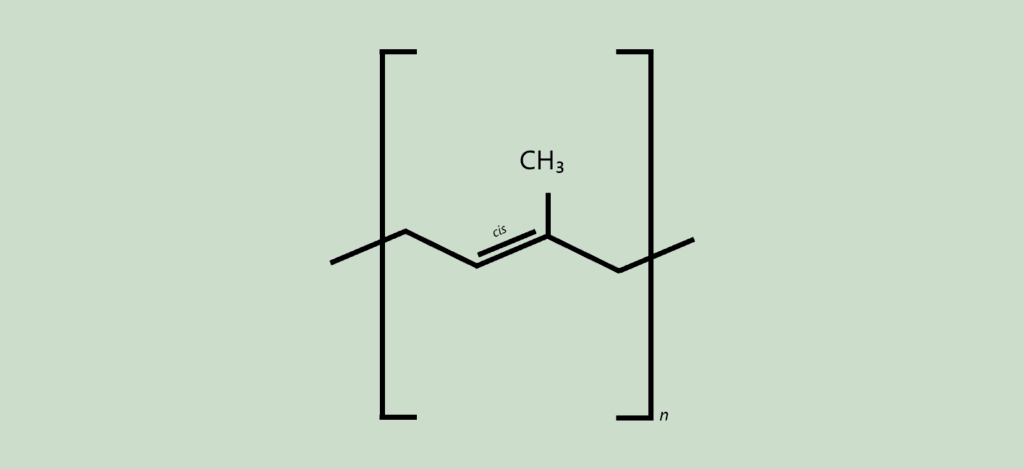 Structural formula of natural rubber (NR) as a diagram.