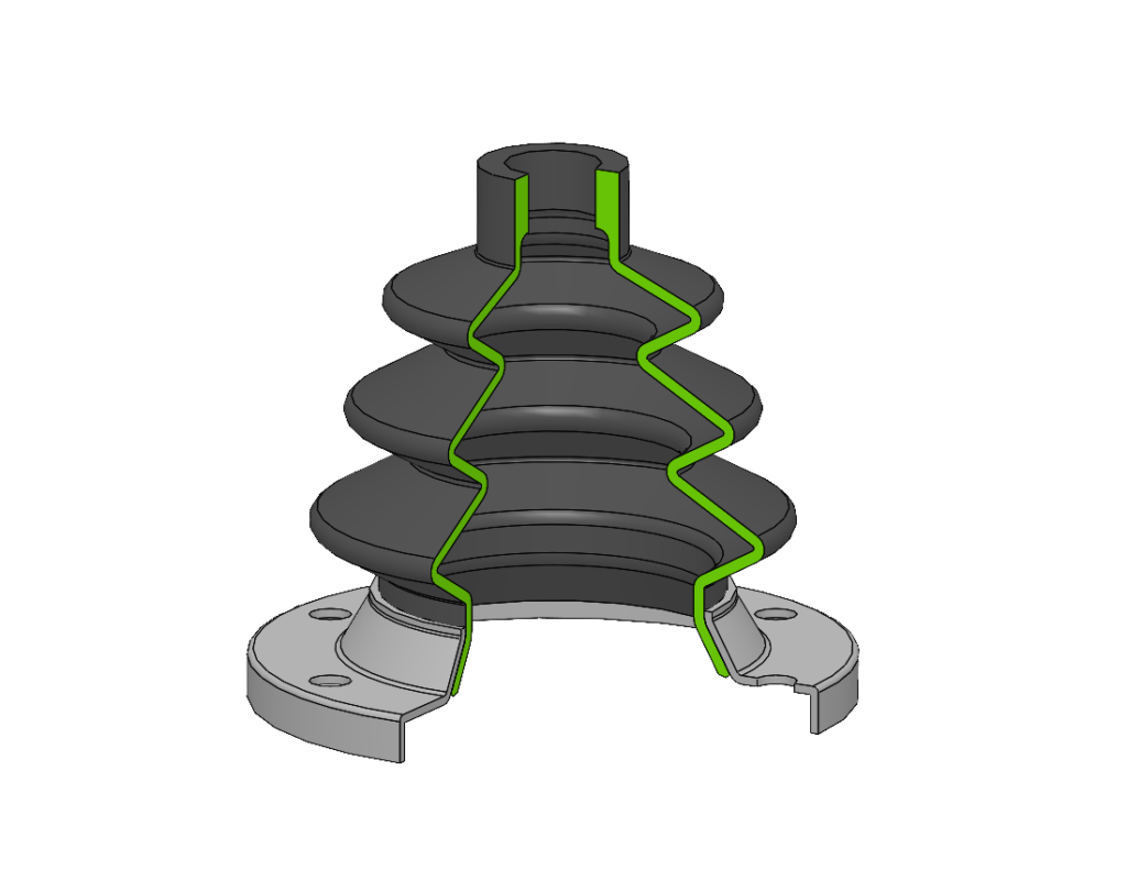 Konischer Faltenbalg auf metallischem Verbindungsstück.