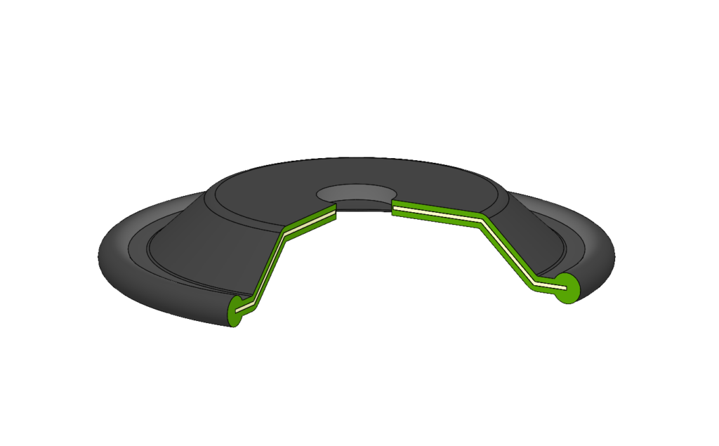 Ovale, flache Membran aus Gummi / Silikon.