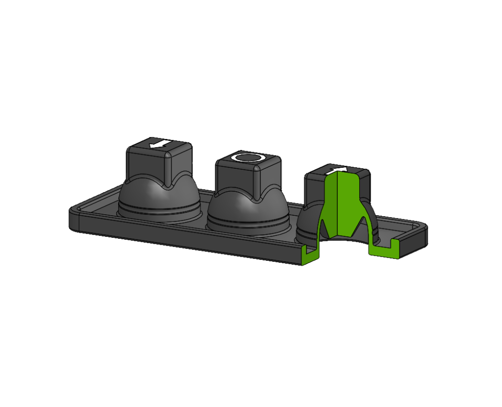 CAD-Modellierung einer Silikonschaltmatte. Ein Bereich der Schaltmatte ist als Querschnitt dargestellt.